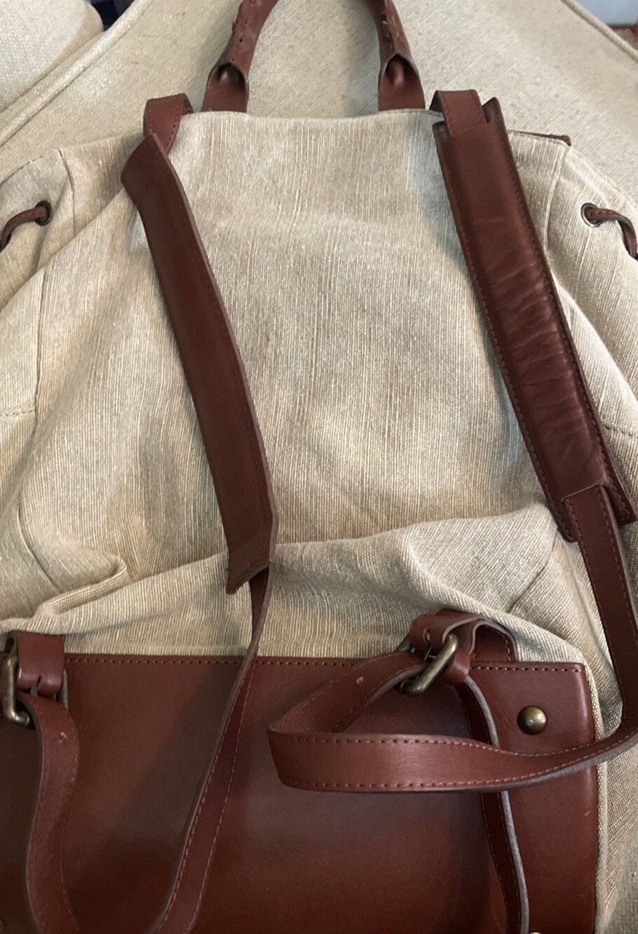 Sundance Canvas Leather Backpack Brown Beige Bag School Travel Adjustable - Picture 10 of 10